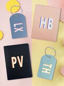 1 件个性化行李牌，适合先生和夫人：定制姓名婚礼 PU 皮革行李牌个性化字母印花钱布雷皮革 RFID 护照保护套，适用于行李箱标签 - 彩色 - 查看 10