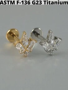 1件装 Cz 皇冠 G23 纯钛唇钉 16G 内螺纹锆石链耳廓耳骨耳钉身体穿刺饰品 - 如圖 - 查看 7