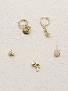 5 件西部牛仔帽、牛仔靴、水钻镶嵌金属耳环、马蹄形和星形水钻耳钉，适合女士日常佩戴 - 五對耳環套裝 - 查看 7