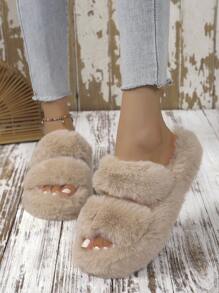Dép lông cho nữ đi ngoài trời, Giày lười mùa thu đông mới, Dép lông đế dày cho bà bầu, Dép quai ngang đế xuồng - màu thẻ - Xem 8
