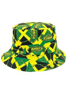 Jamaican Art Style Lightweight Reversible Bucket Hat, Unisex Outdoor Holiday Leisure Sunshade Bucket Hat, Ideal Gift