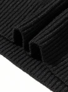 Suéter de punto de cuello redondo de unicolor casual para hombres, con puños de canalé hechos a mano, corte holgado, adecuado para Navidad, Año Nuevo, top de manga larga - Negro - Ver 7
