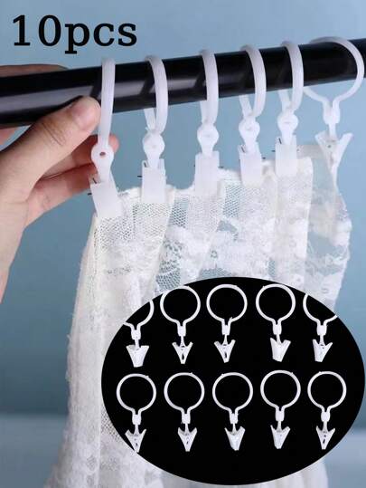10pcs Plastic Curtain Clips, Shower Curtain Hooks, Curtain Rod Clips And Rings Accessories