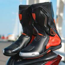 Professional Racing Motorcycle Boots, Fashionable Men's High-Top Motorcycle Boots Made Of Superb Microfiber Leather With Excellent Traction And Ankle Support, Skid-Proof And Kick-Proof, Suitable For Off-Road Enthusiasts, Motorcycle Racing, Competition And Traffic Police Riding, Available In Black And White High-Top Styles - Black and White - View 1