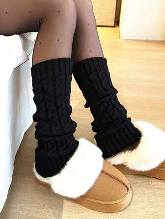 1 Pair Women Knitted Leg Warmers Fashion Versatile Boot Cuffs Warm Leg Covers For Students, Dancing, Daily Casual Outfits