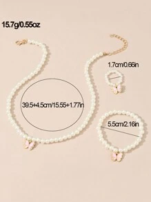 Conjunto de joyería minimalista de collar, pulsera y anillo con perla y mariposa para adolescentes - Mariposa - Ver 2