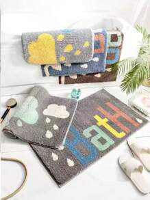 1pc Faux Cashmere Carpet Floor Mat Soft & Non-Slip,Bath Letter Pattern, Hand Washable For All Seasons, Indoor Use ,Room Decor,For Bathroom Home Bathroom Decor Bath Rug Outdoor Rug Door Mat Fall Decor Bathroom Accessories Back To School