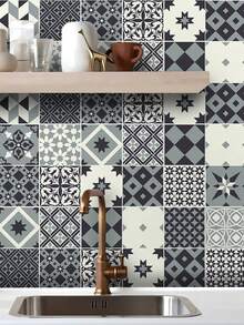 Papel tapiz decorativo para cocina bohemio, fácil de pelar y pegar, resistente al agua y al aceite, en un diseño de patchwork de tonos cian/rosa/beige/marrón, papel adhesivo de vinilo autoadhesivo perfecto para renovación del hogar, salpicadero de cocina, gabinete, 1 pieza/1 rollo de 11,81*47,24 pulgadas - Multicolor - Ver 20