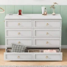 Queen Murphy Bed With Large Drawers, White - Trắng + Ván ép + Queen như hình - Xem 2