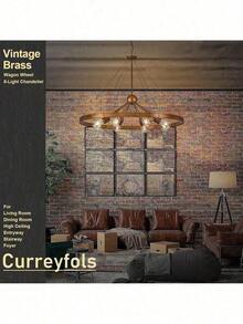 38.2 英寸大型农舍马车轮吊灯，适用于客厅入口，8 盏灯，户外花园照明，适用于小路、庭院、露台 - 白紅光 - 查看 5