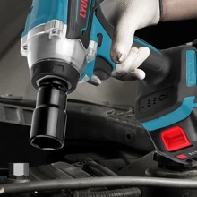 Herramienta eléctrica LYUWO, llave de torsión de alto par de 420N.M, 20V, adecuada para reparación automotriz y mantenimiento de escenarios. Puede girar en sentido horario o antihorario, equipada con broca para perforar y con luz LED. Engranajes de alta y baja velocidad ajustables, incluye brocas y accesorios. - textura azul - Ver 7