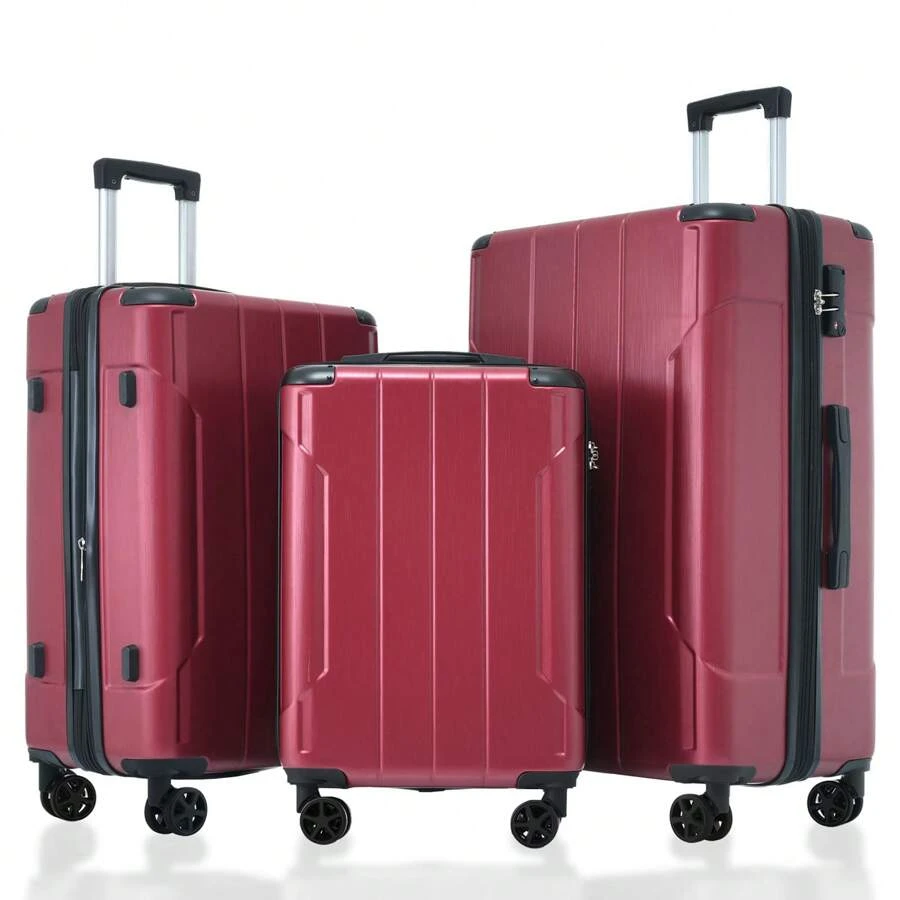 MERAX Hardshell Luggage Sets 3 Pcs Spinner Suitcase With TSA Lock Lightweight 20''24''28'' Travel Suitcase Suitcases Suit Case Durable Travel Luggage Carry On - 紅色 - 查看 1