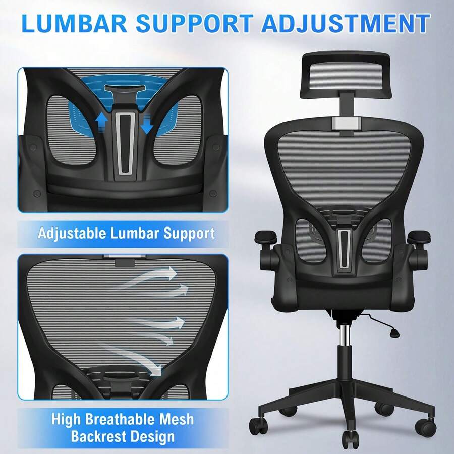 Ergonomic Office Chair, High Back Desk Chair With Adjustable Lumbar