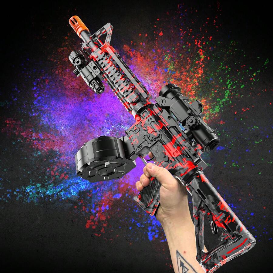 Large Blaster With Drum, Automatic Dual Mode Blaster, For Outdoor Activities -Perfect For Outdoor Team Games & Christmas Gifts - 紅色 - 查看 1