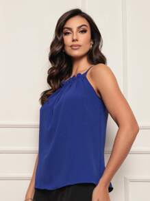 Women's Plain Tank Top With Adjustable Straps/Thin Straps - 寶藍色 - 查看 3