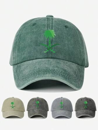 1 件印花棕榈树水洗棒球帽，可调节户外太阳帽，适合休闲、旅行、海滩，适合年轻人，Y2K 风格