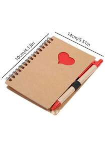1pc Random Heart Shape Kraft Paper Spiral Notebook With Sticky Notes Set