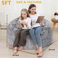 Funda para sillón puf, funda de tela suave y esponjosa de 4 pies/5 pies para sillón puf gigante de adulto sin relleno, funda lavable para sofá de sillón puf - Gris-5 pies - Ver 2