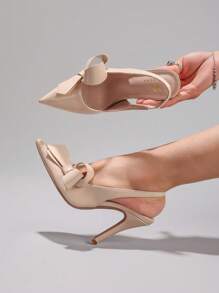 Fall/Winter 2025 Women Bowknot Pointed Toe High Heel Sandals, Glossy PU Leather, Elegant & Sexy, Wedding & Party Formal Dress Shoes,Women Pumps