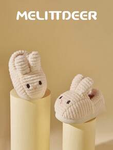 Dép đi trong nhà hình thỏ nhồi bông dễ thương cho bé gái, đế mềm cho mùa thu đông - Màu be - Xem 5