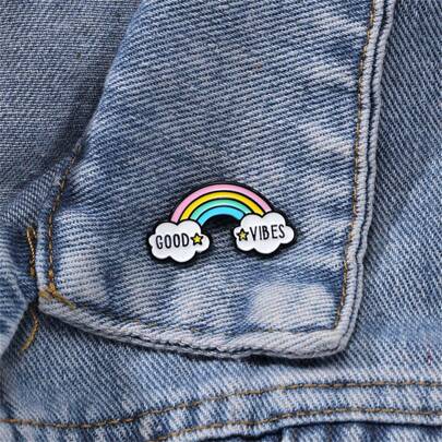 GOOD VIBES Rainbow Enamel Pin Custom Decorative Brooches Ornaments Lapel Bag Badges Jewelry Gifts Pin Pin Christmas Pin Dress Accessories Pin For Clothes Bag Charm School Office Accessories Shirts Jacket Halloween Clothes Pin Funny Cute Teacher Gifts
