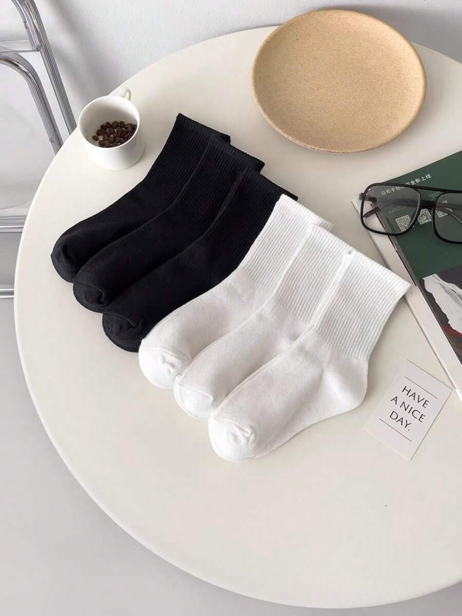 KIT 6 PAIRS Women's Mid-Calf Socks - Pure Cotton And Modern Style In Solid Colors - 彩色 - 查看 1