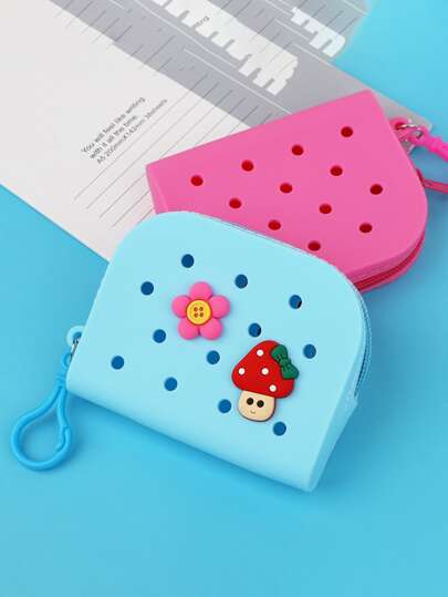 1 件纯色软硅胶零钱包、洗手卡夹，带拉链