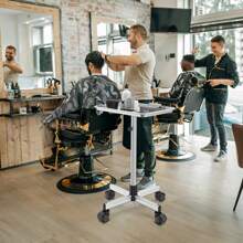 38.5英寸高 x 17.8英寸宽带轮多功能推车，沙龙滚动托盘，高度可调，优质铝制沙龙托盘，适用于纹身托盘、沙龙工具/染发托盘、美容水疗托盘、牙医托盘，圣诞礼物/送给爱人/她/女友/母亲/女性/妻子的礼物，旅行必备，旅行，情人节，房间装饰，手提包必备，女士化妆包，手提包必备物品，邮轮必备，设计师手提包，基本款，梳妆台必备，房间，可爱化妆包 - 銀色 - 查看 8