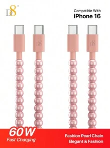 D8 USB C 转 USB C 数据线，[2 件装 -3.3 英尺] PD 60W 快速充电 C 型转 C 型数据线，串珠编织 USB-C 线手机充电器兼容 Iphone 16 Pro / IPhone 16 Pro Max/15/15 Pro/15 Pro Max/15 Plus、iPad Pro、Air5、Air S22 Note 20 iPad Pro 平板电脑等 - 粉色 - 查看 2