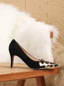 Pointed Toe Stylish Colorblock Pumps, Unique Design Thin Heels Women Shoes - Black - View 4