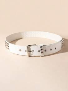 1pc Women's Square Bead Punk Style Buckle Belt, Suitable For Jeans Daily Wear Halloween Summer, School Fall, Autumn, Halloween - White - View 3