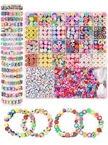 Kit de fabricación de pulseras con cuentas de arcilla polimérica, cuentas para la amistad, cuentas de arcilla blanda para manualidades, adecuado para regalos de manualidades y elaboración de joyas