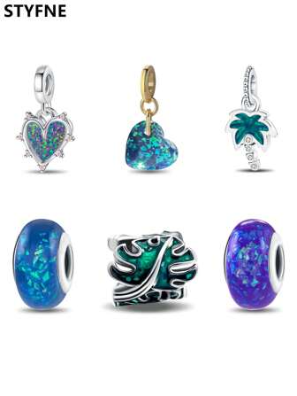 STYFNE 1 件彩色心形玻璃珠叶和皇冠手工女士珠宝 DIY 吊坠，适合日常佩戴或小惊喜礼物