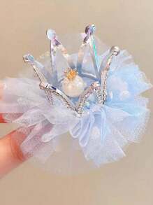 1 Kẹp tóc hình vương miện màu hồng cho bé gái, phụ kiện tóc hình vương miện công chúa bằng lưới, kẹp tóc thời trang và ngọt ngào, phụ kiện tóc dễ thương cho bé gái - phong cách ngọc trai - Xem 4