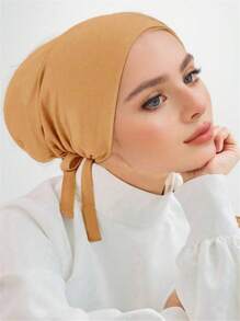 1 pieza Gorra interior para mujer, gorro turbante hiyab Amira, sólido elástico en la barbilla, accesorio de velo diario para ropa Abaya - A - Ver 9