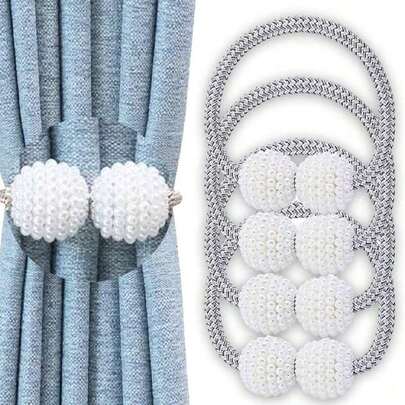 1 件磁性窗帘绑带，方便垂坠绑带装饰性窗帘固定器窗帘绑带适用于窗帘，无需工具-珍珠形状