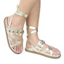 Women's Flat Sandals With Ankle Straps, Crossover, Summer - 金色 - 查看 4