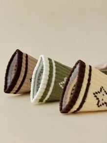 5 双女士趣味星星图案中筒袜