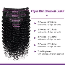 Kinky Curly Clip In Extension Human Hair Kinky Curly 8 Pcs With 18 Clips 4.23oz Clip Full Head For Women Brazilian Human Hair Natural Black Color 120g/Set - Natural Black - View 4