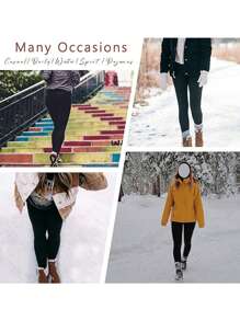 4pcs Women's Winter Warmth Solid Color High-Waisted Yoga  Leggings  High Stretch Fashion Leggings With Pockets - 4032 - 查看 2