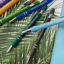 10pcs/Set Interesting Text-Themed Ballpoint Pens, Positive Energy Ballpoint Pens, Metal Push-Button Stylish Pens, Aluminum Barrel Ballpoint Pens, Capacitive Touch Ballpoint Pens, Handwriting Touch Screen Pens - Capacitive Pen Style 8 - View 3