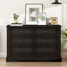 Drawer Dresser Cabinet, Sideboard, Bar Cabinet, Buffet Server Console, Table Storge Cabinets, Metal Handle In The Shape Of A Silver Shell, For Dining Room, Living Room, Bedroom, Kitchen Hallway, Color:Dark Gray - 深灰色+實木+美式設計如圖 - 查看 2