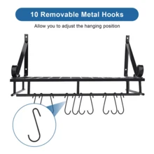 Hanging Pot Rack Pot Pan Rack Wall Mount Pan Kitchen Storage Shelf Holder 24 In - Black - View 4