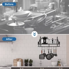 Hanging Pot Rack Pot Pan Rack Wall Mount Pan Kitchen Storage Shelf Holder 24 In - Black - View 6