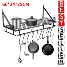 Hanging Pot Rack Pot Pan Rack Wall Mount Pan Kitchen Storage Shelf Holder 24 In - Black - View 3