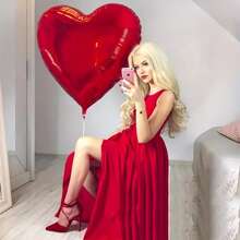 2 个 32 英寸大红色心形铝箔气球，情人节、订婚、结婚纪念日、新年派对、返校情人节的浪漫装饰