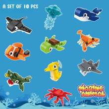 1 set de 10 blocs de construction mignons d'insectes, série de blocs de construction animaux DIY, cadeau d'anniversaire, cadeau de Nouvel An, mini blocs de construction, décoration de bureau, soulagement de la pression, soulagement du stress, blocs de construction mignons, collection de blocs de construction. Emballage aléatoire, décoration de collection de la maison, blocs de construction de poisson en bois, poupée assemblée, ornement de bureau, cadeaux d'ornement de bureau, jouet puzzle de blocs de construction, créez votre propre collection d'animaux. Cadeau créatif de la Saint-Valentin. Décoration de chambre Cadeaux de Noël Blocs de couleur Blocs de couleur