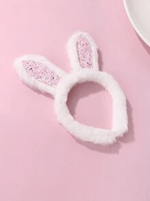 1 件女孩涤纶毛绒兔耳朵头带，设计可爱，适合秋冬季日常佩戴 - 白色 - 查看 4