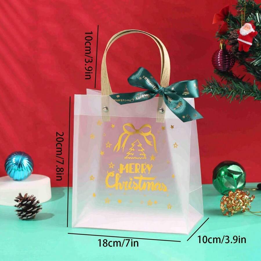 4 件圣诞礼品袋，透明手持礼品袋，圣诞节 - 彩色 - 查看 1