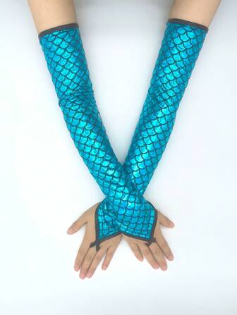 1 Pair Mermaid Scale Pattern Polyester Casual Performance Cosplay Fingerless Gloves, Mature For Holiday, Beach Party, All Season